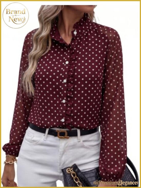 Tops - Women's Chiffon Floral Button-Down Blouse V-Neck Ruffle Long Sleeve Boho Top